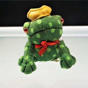 Oriental Trading Co Green Frog  Prince Plush Stuffed Animal Toy 4.5 Inch Tall